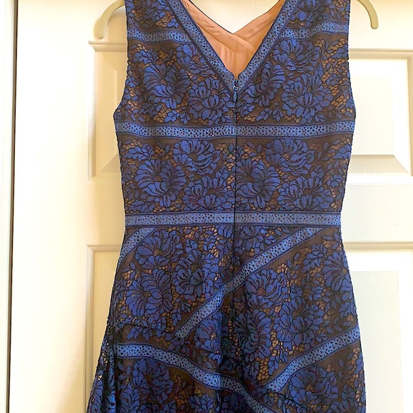 BCBG Sapphire blue lace dress w/nude underlay BCBG Sapphire blue lace dress w/nude underlay